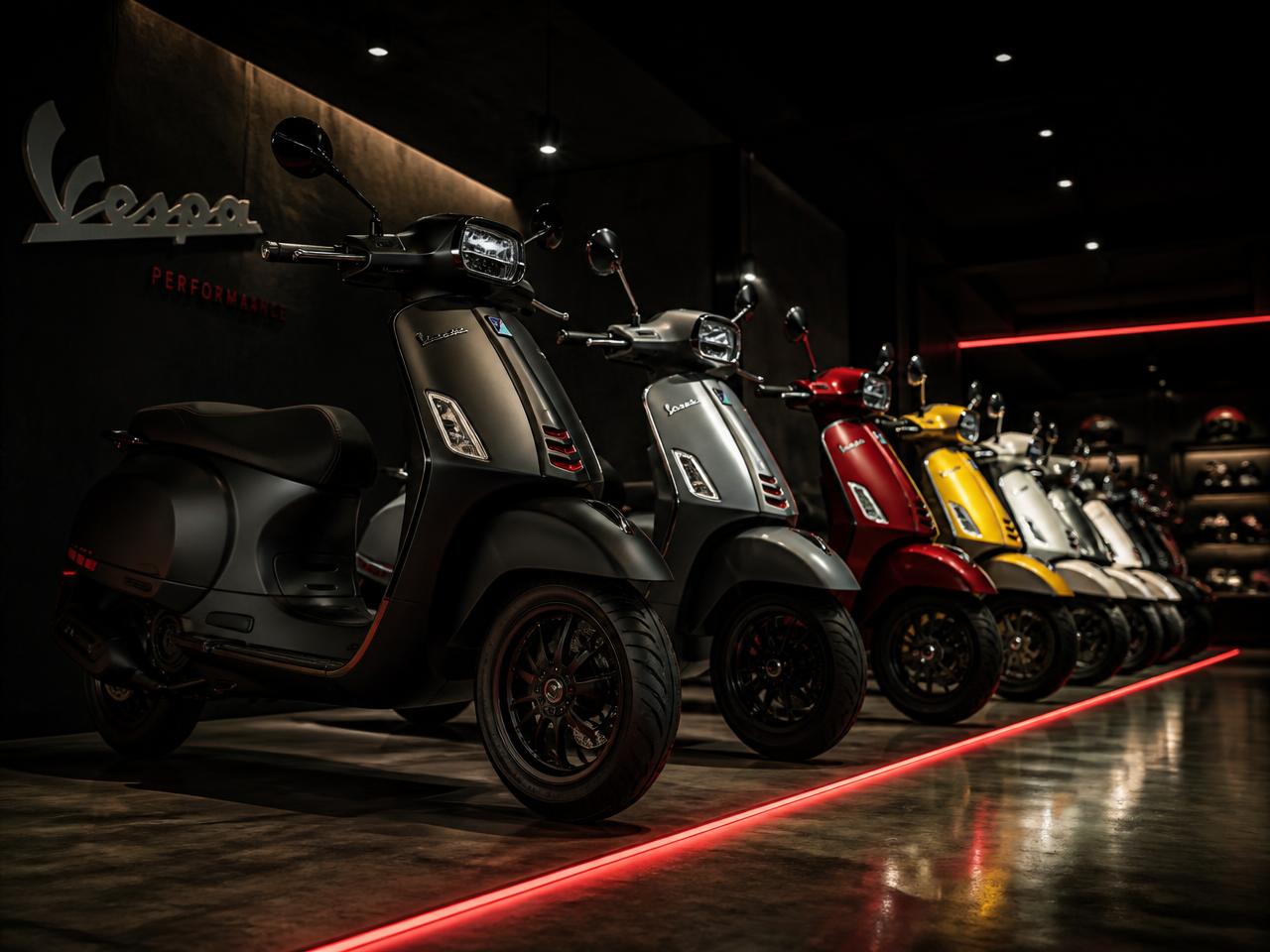 Scooters alignés dans le showroom Ben Scooters